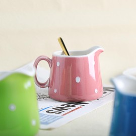 Sizikato Porcelain Creamer Pitcher with Polka Dot Pattern, 8oz Serving Pitcher for Tea Coffee Milk