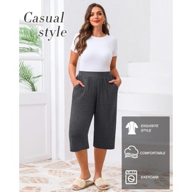 Huukeay 3 Pack Women's Plus Size Capri Pants, Cotton Wide Leg Capris Sweatpants Summer Loose Cropped Yoga Pants with Pockets(Black, Heather Gray, Pink,3X-Large)