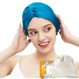 Olaemuo 100% Mulberry Silk-Bonnet for Sleeping Women/Men for Curly/Thin/Short/Medium/Braids Hair, Real Silk Hair Wrap Bonnet for Sleeping, Silk Sleep Night Cap for Sleeping for Hair Care, Peacock Blue