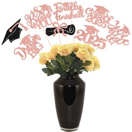 Gyufise 16Pcs Prom 2025 Centerpiece Sticks Class of 2025 Table Flower Centerpieces Sticks Congrats Grad Party Decorations for 2025 Graduation College Prom Party Supplies Black Silver