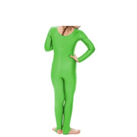 R&N FASHIONS - Girls Shiny Nylon Long Sleeve Stirrup Catsuit - Full Body - Leotard – Performance Wear- Comfortable Fit - Perfect for Dance, Ballet, Gymnastics (Green, 9 years)