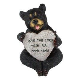 Ebros Wildlife Forest Sitting Black Bear Holding Faux Wood 'Love The Lord with All Your Heart' Sign Figurine As Teddy Bears Themed Rustic Spiritual or Christian and Religious Decorations
