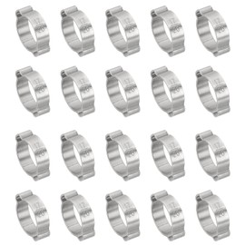 PATIKIL 20 Pack 17-20mm Double Ear Hose Clamp, 304 Stainless Steel O Clip Crimp Rings for Fuel Petrol Pipe Tube Fitting Connections, Silver Tone