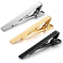 3 Pack Men's Tie Clips Set - Gold, Black, Silver Tie Bars Premium Copper Tie Pins for Men for Weddings, Business, and Daily Wear