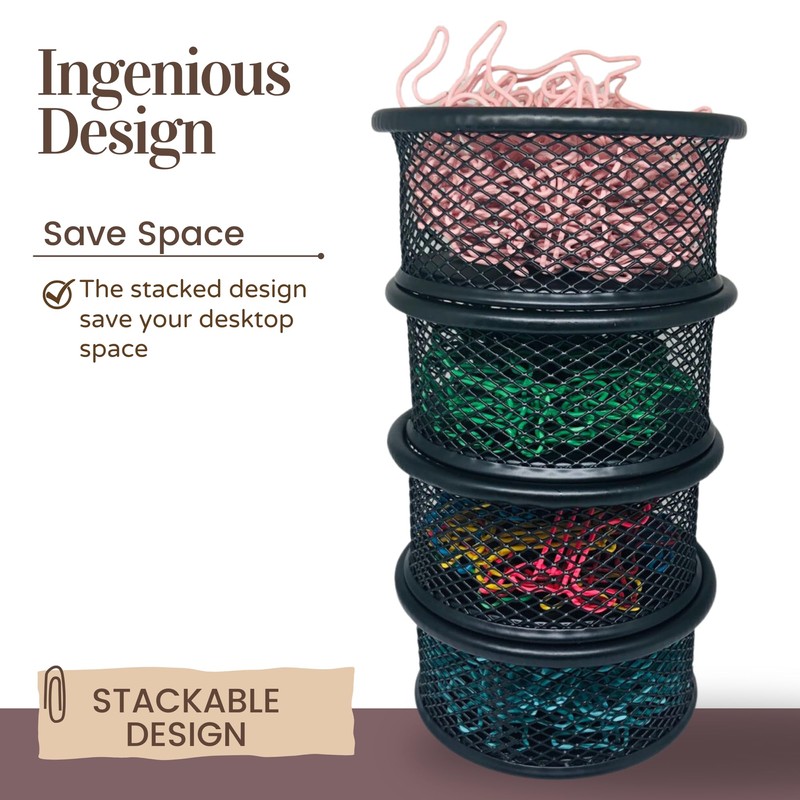 Mesh Paper Clip Holder - 4 Pcs Binder Containers for