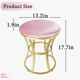 Ellensamqi Velvet Round Vanity Stool Chair,Pink Velvet Footrest Ottoman Foot Stool Seat with Golden Metal Legs,Makeup Chair for Bathroom Vanity,Bedroom,Living Room