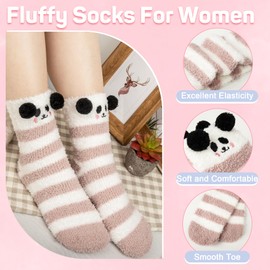 YSense 3 Pairs Womens Fuzzy Socks Cozy Winter Warm Fluffy Soft Cute Animal Fuzzy Home Slipper Socks