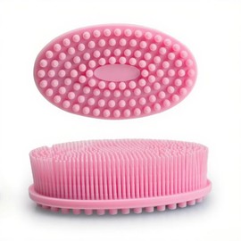 Depurador corporal de silicona de doble cara con bucle, cepillo exfoliante suave para hombres y mujeres, esponja suave para ducha y baño (rosa)