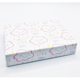 2 Sheets Baby Shower Hello Little One Girl Pink Cute Cloud Design Wrapping Paper New Baby Arrival Gender Reveal Female Giftwrap (PA)