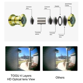 TOGU TG3828YG-PVD UL Listed Solid Brass HD Glass Lens 220-degree Door Viewer Peephole with Heavy Duty Privacy Cover for 1-3/5" to 2-1/6" Doors, PVD Gold Finish