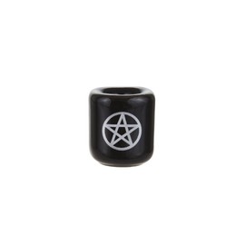 Mega Candles Ceramic Silver Pentacle Chime Ritual Spell Candle Holder - Black