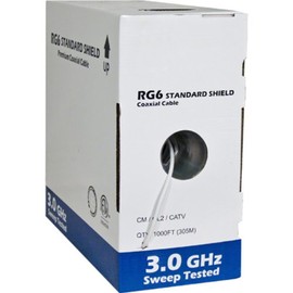 RG6 Standard Shield Bulk Coaxial Cable, White, 1000ft, 75 Ohm, 18AWG, Solid CCS, AL Foil and 60% AL Braid, CM & CL2 Rated