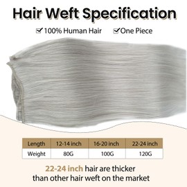 Platinum Silver Sew in Hair Extensions Extensions Real Human Hair Weft, Gray Color Hand Tied Weft Hair Extensions Human Hair Weave Bundles Seamless Genius Weft Human Hair Wefts 14 Inch 80G Full Head