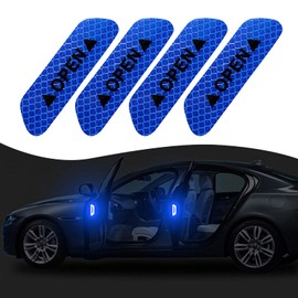 4 PCS Car Door Open Safety Warning Reflective Stickers, Car Door Anti-Collision Anti-Scratch Decorative Film, Car Night Vision Protection Tips Stickers, for Car Motorcycle Bike External (Blue)