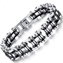 OSTAN Men's Stainless Steel Bracelets Bicycle Chain Biker Motorcycle Chain Link Chain Men's Bracelet Rock Band Bangle, Stainless Steel