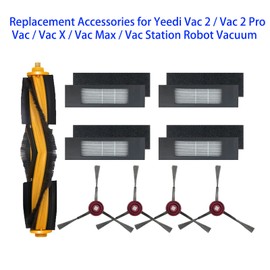 ZYBULSHJT Replacement Accessories Kit for Yeedi Vac/Vac X/Vac Max/Vac Station/Vac 2/ Vac 2 Pro Robot Vacuum Include 1Main Brush 4 Side Brushes 4 Filter Parts (9 Pack)