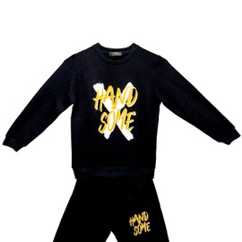 NIKITA ZELINSCHII HANDSOME Boys Tracksuit Set, 2Pcs Letter Printed Hoodie and Pants for 3-7 Years, Multiple Colors, Multiple Sizes (UK, Age, 5 Years, 29, Black)