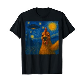 Chicken Selfie with UFO Starry Night Van Gogh Men Women Kid T-Shirt