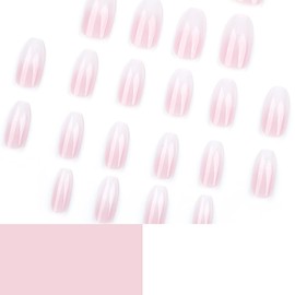 24 Pcs Pink Press on Nails Short Square Pink White Gradient Fake Nails Glossy Glue on Nails Full Cover False Nails Nail Supplies Reusable French Acrylic Nails for Women Girl Nail Design Decoration