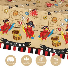 WERNNSAI Pirate Party Tablecloth - 2 Pieces 137 x 274 cm Pirate Party Supplies Tablecloth with Island Treasure Map Rectangular Nautical Party Decoration for Kids Tablecloth with Pirate Theme