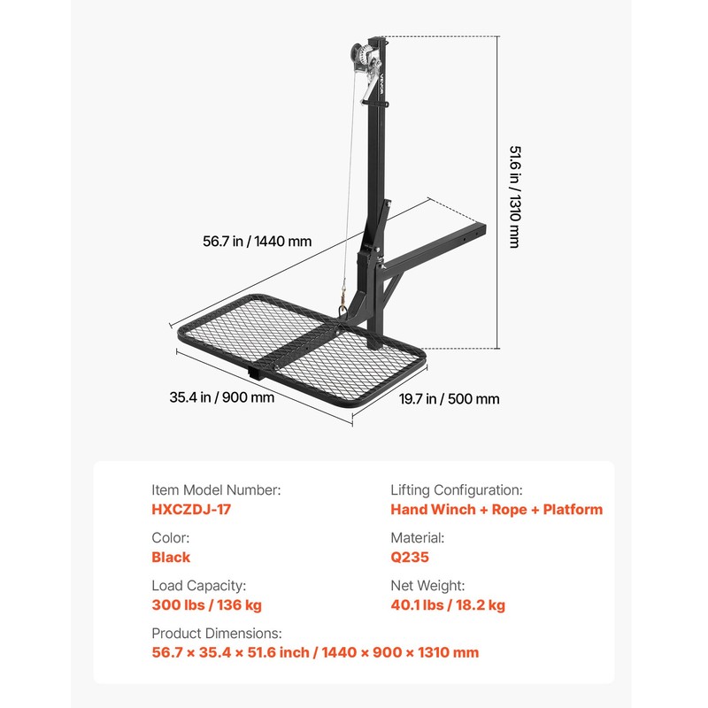 VEVOR Hitch Deer Hoist with Lifting System Platform, 300 lbs