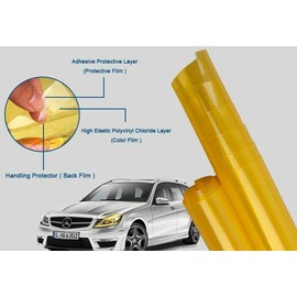 12” X 48” Glossy Yellow Tint Vinyl Wrap Film Roll for Car Headlight, Taillight, Fog Lights with Squeegee + Cutter（Glossy Yellow）