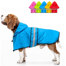 Dolitego Dog Raincoat - Reflective Dog Rain Coat, Waterproof Dog Jacket, Adjustable Dog Rain Jacket with Hoodie, Lightweight Dog Poncho Slicker for Small Medium Large Dogs (Medium, Blue)