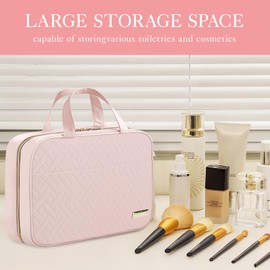 HOTOR Travel Toiletry Bag - Toiletry Bags for Women with Hanging Hook - Spacious Travel Bags for Women/Big Comparment, Makeup Bag Waterproof Travel Essentials, Pink, 28.4 x 22.6 x 8.1 cm