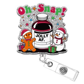 Obookey Christmas Badge Reel Retractable with Clip, Funny Nurse Badge Holder Gingerbread Snowman, Cute ID Card Badge Reels for Women Nursing Accessories Doctor Student Teacher Worker Gifts