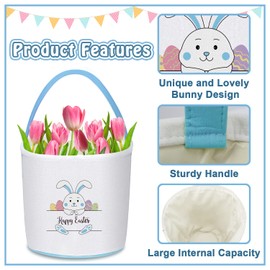 Leesgel Easter Baskets for Children, Easter Gifts Basket for Easter Egg Hunting Games, Easter Bunny Decorations Empty Boxes Bucket Bags for Easter Treats Toy Craft Party Decoration Favors - Blue