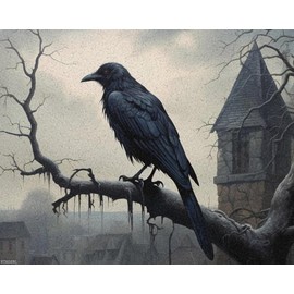 XTXGERL Old Castle and Black Crow Paint by Number DIY Painting Kits Home Decoration for Adults, 16x20in