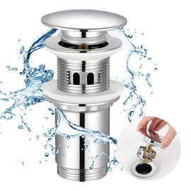 KES S2019A-CH Drain Fitting Sink with Overflow Sink Plug Pop Up Valve Drain Plug with SUS304 Stainless Steel Strainer Drain Plug Drain Valve Chrome-Plated