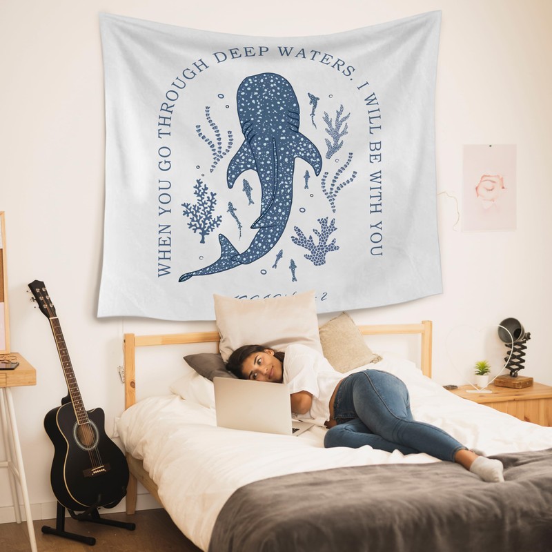 HUGANE Whale Shark Christian Tapestry, Isaiah 43:2 Bible Verse Tapestry