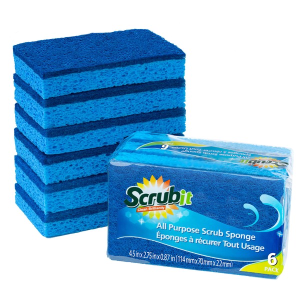 SCRUBIT Kitchen Scrub Sponges - Non-Scratch Dishwashing Sponge for Cleaning Dishes, pots and Pans - 12 Pack (Blue)