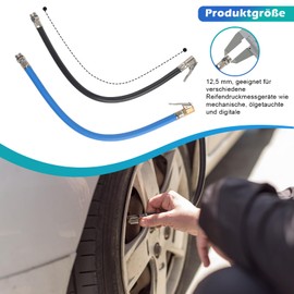 MOKIDO Pack of 2 Tyre Inflator Hose 36.5 cm, Universal Tyre Inflation Hose, 12.5 mm Replacement Hose for Air Pump, Car Valve Lever Plug Adapter, Leak-Free Valve Hose (Black + Blue)