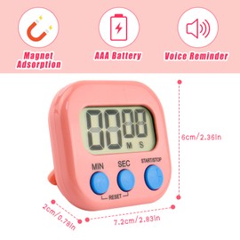 4Pcs Kitchen Timer, Kikuo Digital Timer, Big Digit Magnetic Clock, Stopwatch&Countdown Clock, Loud Alarm Small Timer with Back Stand&Hanging Hole for Cooking, Bathroom, Study(Blue,White,Pink,Green)