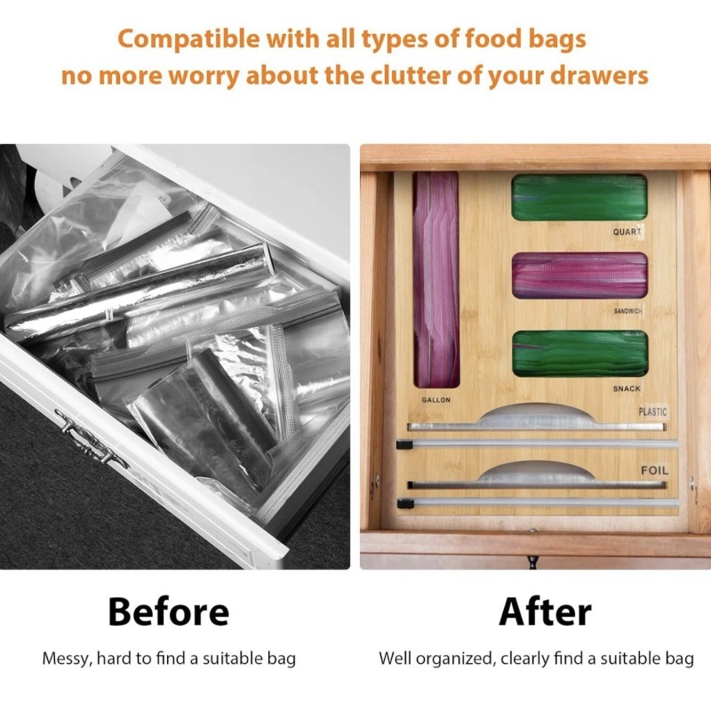 Jitner NEW! Storage Bag Organizer with Foil and Plastic Wrap