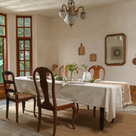 Simple&Opulence 140 x 200 cm Rectangular Tablecloth, 280 GSM Cotton Canvas Tablecloth, Waterproof & Wipeable & Durable, 6-8 Seats Tablecloth for Dining, Kitchen, Outdoor, White