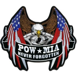 POW MIA NEVER FORGOTTEN EAGLE USA FLAG PATCH [5 X 4 - HOOK BACKING]