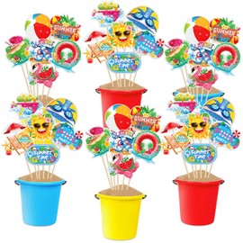 Soaoo 36 Pcs Summer Swimming Pool Party Centerpiece Sticks Summer Pool Party Table Toppers Beach Ball Party Decorations for Summer Theme Birthday Party Baby Shower Supplies