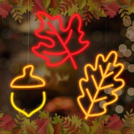 ROCEEI 3 Pcs Thanksgiving Neon Sign, Maple Leaf Neon LED Lights Plant Neon Lights USB Wall Bar Living Room Decor for Christmas Party Holiday Night Bedroom Gifts