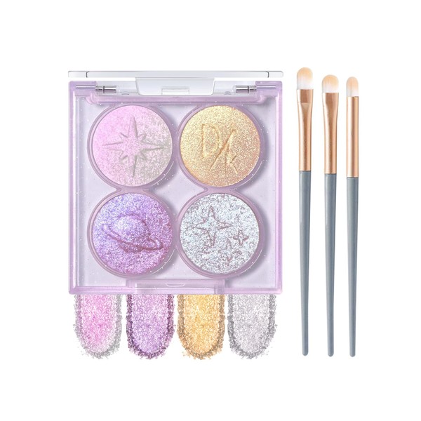 Holographic Multichrome Glitter Eyeshadow&Highlighter Palette, Sparkling Color Shift Metallic Shimmer