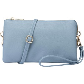 B BRENTANO Bolso cruzado de piel vegano con múltiples bolsillos con ranuras para tarjetas, muñequera extraíble y correa de hombro ajustable, Azul, Small