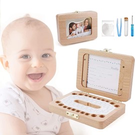 Baby Tooth Box Wooden Baby Teeth Storage Box, Kids Keepsake Organizer for Baby Teeth and Hair,Baby Shower& Birthday Gift