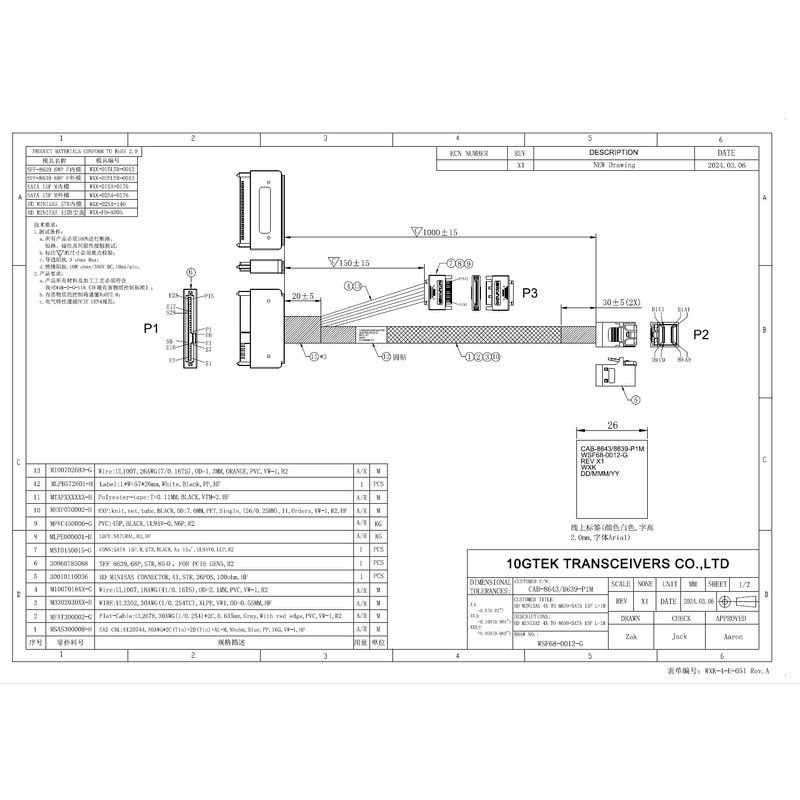 10Gtek # 12G Mini SAS SFF-8643 a U.2 SFF-8639 NVMe