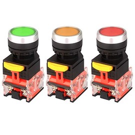 Gebildet 3pcs 22mm 10A 12V-24V-48V-110V-230V-380V 1NO 1NC DPST Momentary Push Button Switch LA38-11BN(Red/Yellow/Green)