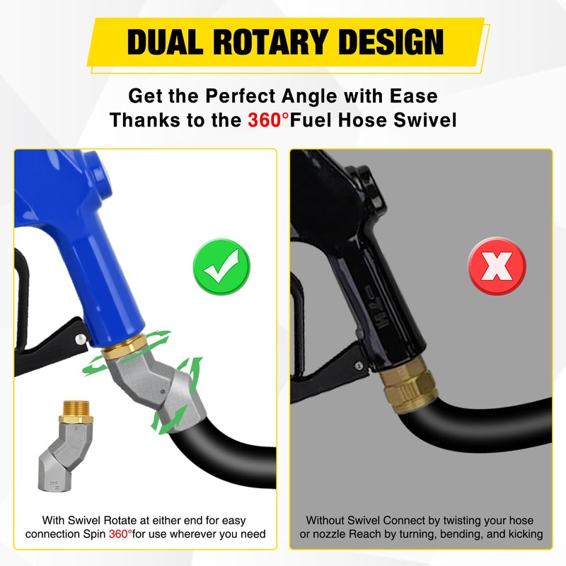Nilight 1" NPT Fuel Nozzle with Fuel Hose Swivel, High