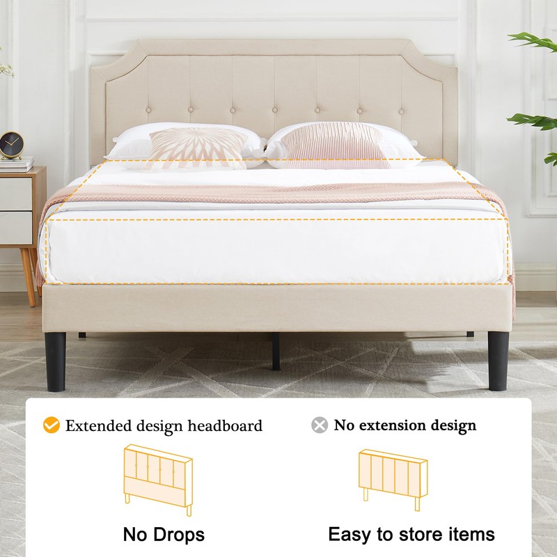 VECELO Full Size Platform Bed Frame with Fabric Upholstered Headboard