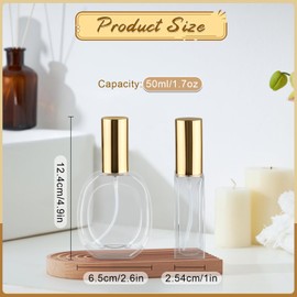 6 Pcs 50ml/1.7oz Glass Spray Bottle Clear Empty Perfume Atomizer Refillable Spray Container with Fine Mist Sprayer Pump for Fragrance Essential Oil Travel - Golden Lid