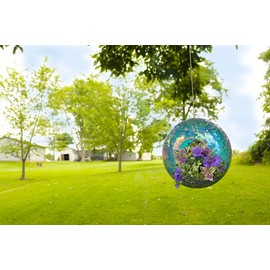 Red Carpet Studios Round, 9-Inch, Donut-Shaped Glass Bird Feeder, Blue Purple Mosaic